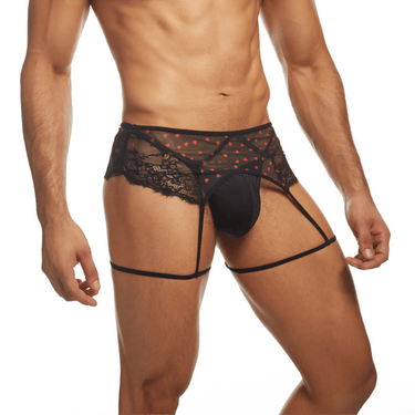 Secret Male SMU007 Flower Laced Peek-a-boo Lingerie with hearts Alluring Men's Underwear