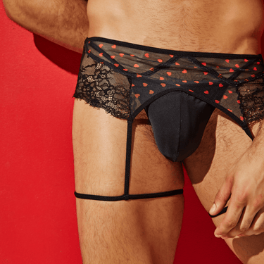 Secret Male SMU007 Flower Laced Peek-a-boo Lingerie with hearts Men's Underwear